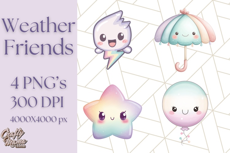 Kawaii Weather Clipart PNG, Cute Pastel Weather Icons