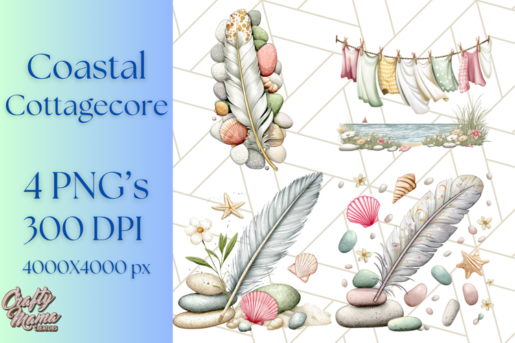 Coastal Cottagecore Summer Clipart PNG, Beachy Calm Vibes
