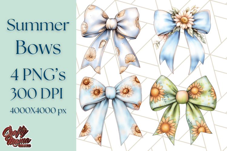Watercolor Summer Bow Clipart PNG, Coquette Bright Bow Png
