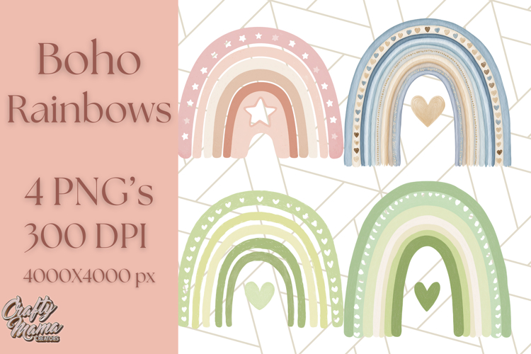 Boho Rainbow PNG Clipart, Earthy Arches & Minimal Shapes