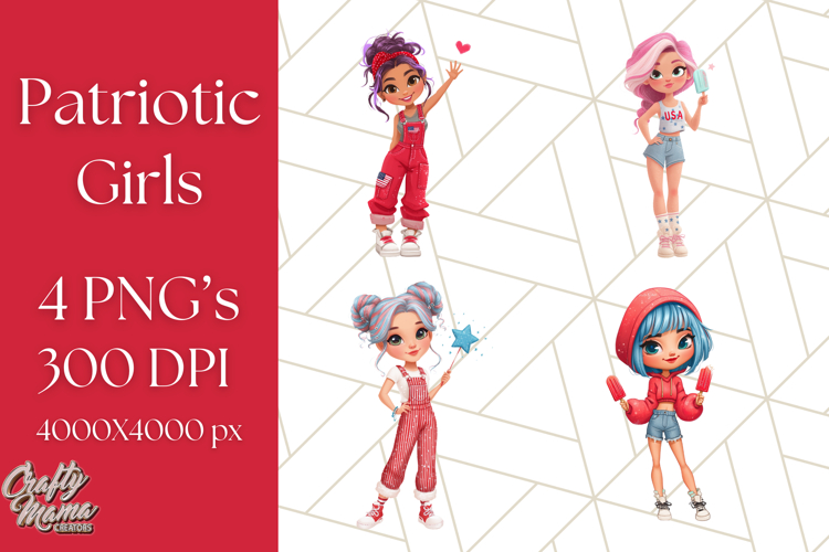 Patriotic Fashion Girl Clipart PNG for 4th of July