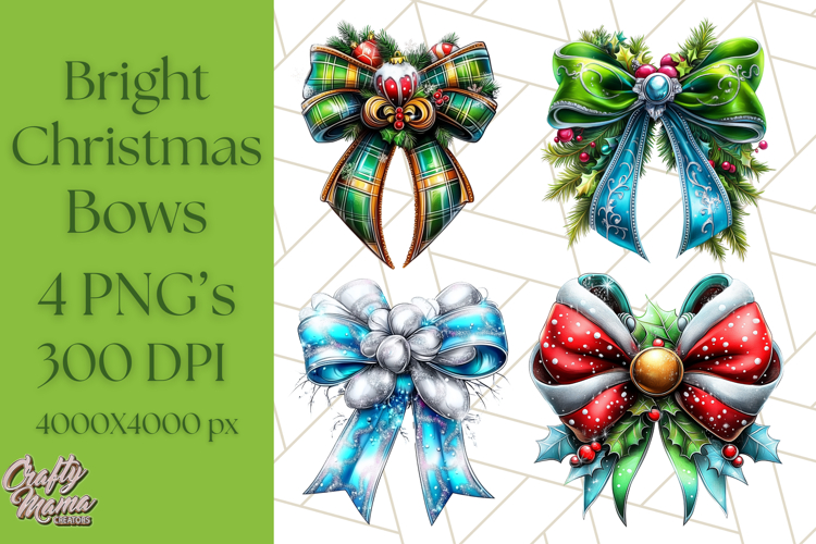 Bright Shiny Christmas Bows PNG Clipart, Winter Holiday Png
