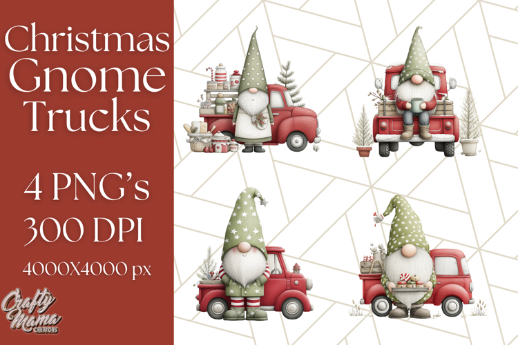 Vintage Truck Christmas Gnomes Clipart PNG, Cute Gnome Png