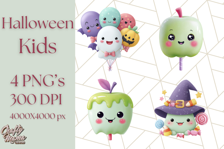 Kawaii Halloween Clipart Cute Kids and Candy Elements Png