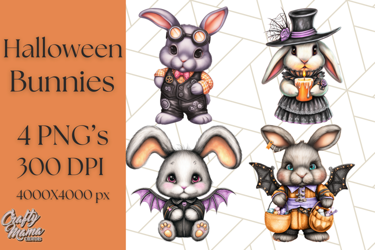 Halloween Bunny Clipart, Cute Bunnies in Costumes PNG
