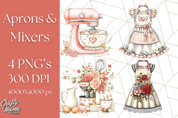 Cottagecore Kitchen Mixer, Apron PNG Clipart, Retro Floral