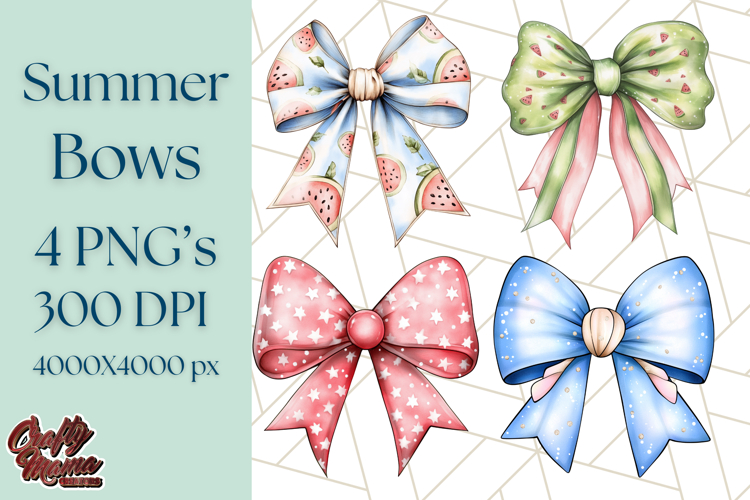 Watercolor Summer Bow Clipart PNG, Coquette Bright Bow Png