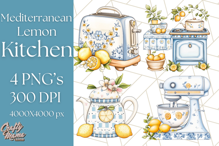 Mediterranean Cottagecore Kitchen PNG Clipart with Lemons