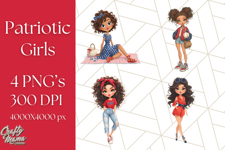 Patriotic Fashion Girl Clipart PNG for 4th of July