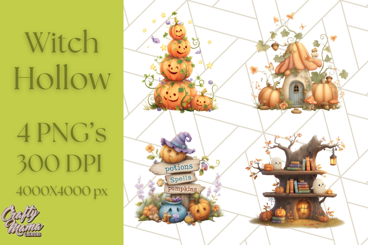 Halloween Witch House Clipart PNG with Potions and Brooms