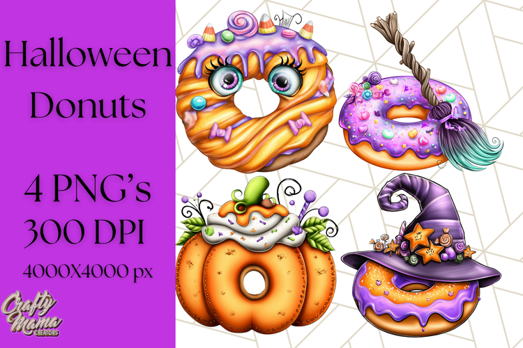 Halloween Donut Clipart PNG, Cute Spooky Doughnut Art