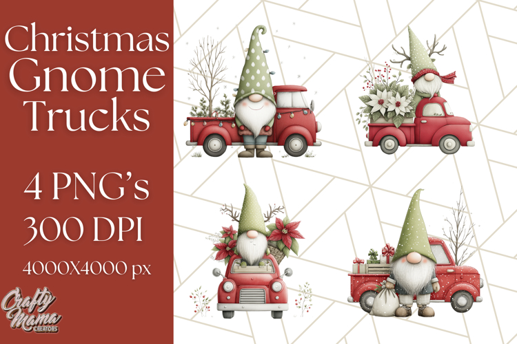 Vintage Truck Christmas Gnomes Clipart PNG, Cute Gnome Png
