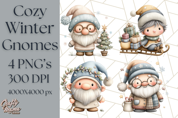 Watercolor Winter Gnome Clipart, Cute Gnome Christmas PNG