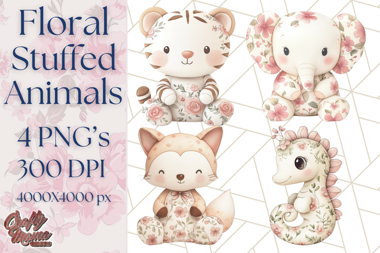 Pink Floral Stuffed Animal Clipart PNG, Cute Stuffed Animals
