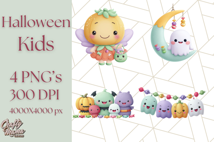 Kawaii Halloween Clipart Cute Kids and Candy Elements Png