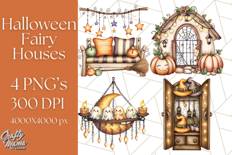 Halloween Fairy House Clipart PNG, Spooky Cottage Art