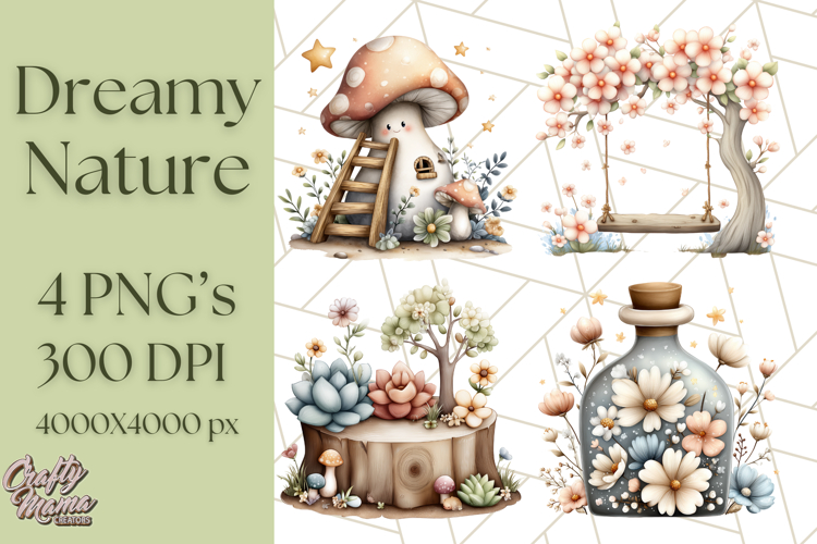 Dreamy Nature Clipart PNG, Whimsical Forest Elements