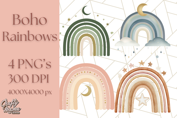 Boho Rainbow PNG Clipart, Earthy Arches & Minimal Shapes