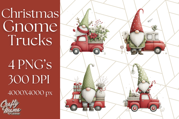 Vintage Truck Christmas Gnomes Clipart PNG, Cute Gnome Png