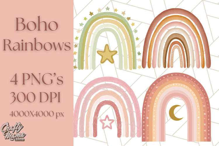 Boho Rainbow PNG Clipart, Earthy Arches & Minimal Shapes