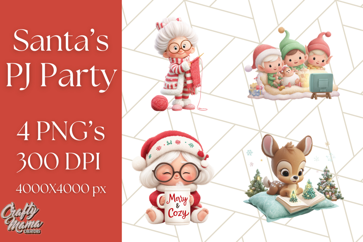 Santa’s Pajama Day Clipart, Cute Christmas Bedtime PNG