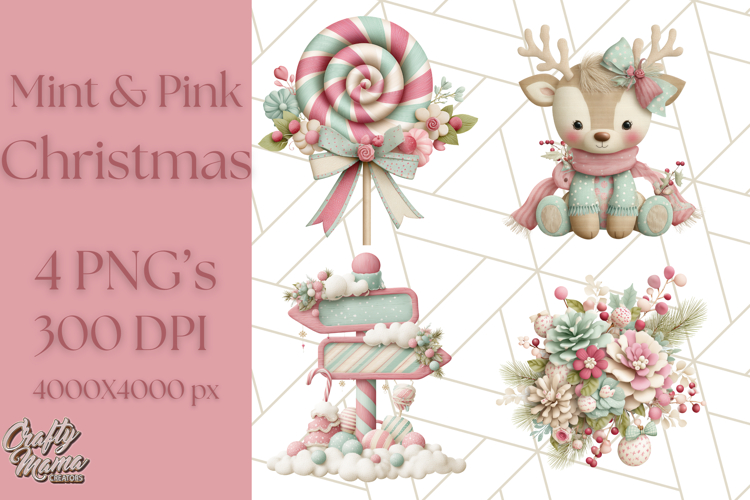 Pastel Christmas Clipart, Mint and Blush Holiday PNG