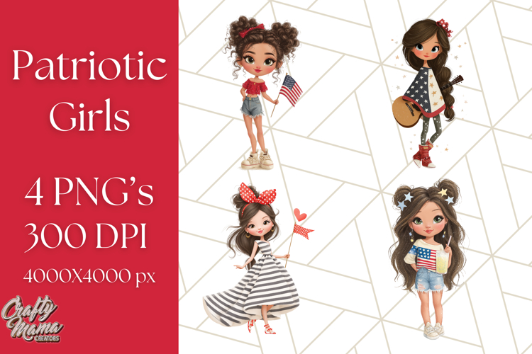 Patriotic Fashion Girl Clipart PNG for 4th of July