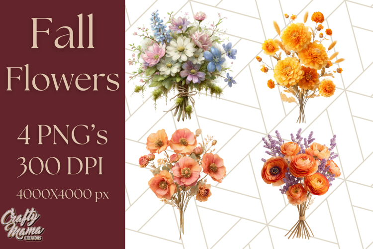 Fall Flower Bouquets Clipart PNG, Autumn Floral Clip Art