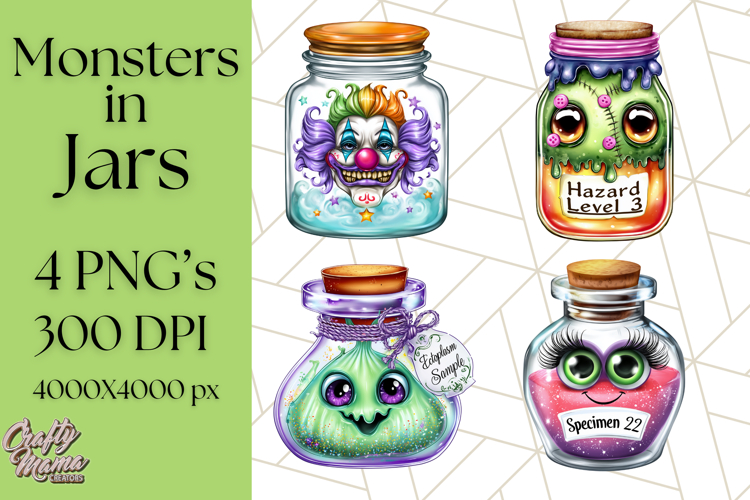 Halloween Monster Clipart PNG, Monsters in Jars, Spooky Png
