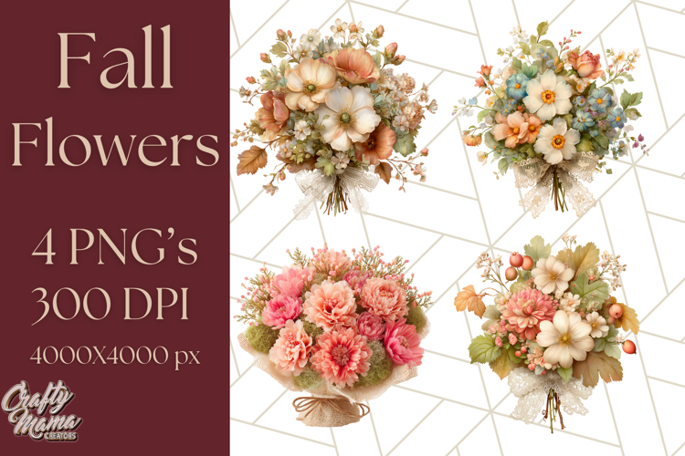 Fall Flower Bouquets Clipart PNG, Autumn Floral Clip Art