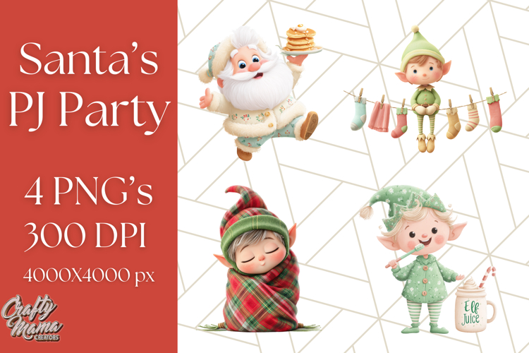 Santa’s Pajama Day Clipart, Cute Christmas Bedtime PNG
