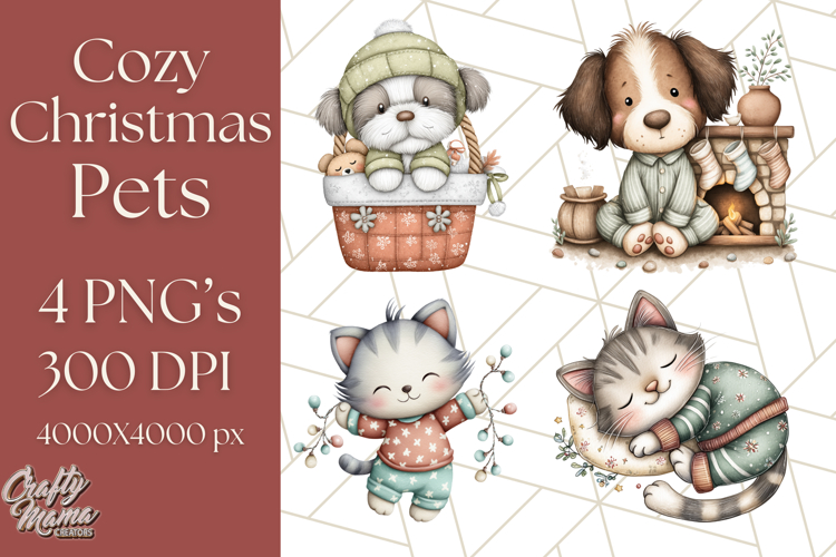 Christmas Pets in Pajamas Clipart PNG, Christmas Png Clipart