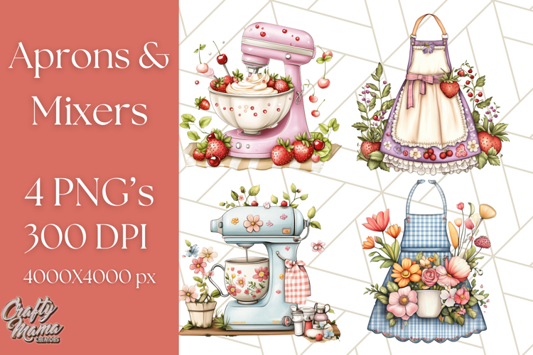 Cottagecore Kitchen Mixer, Apron PNG Clipart, Retro Floral