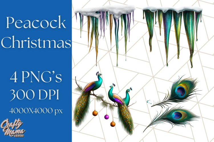 Peacock Christmas Clipart in Jewel Tones, Christmas Png