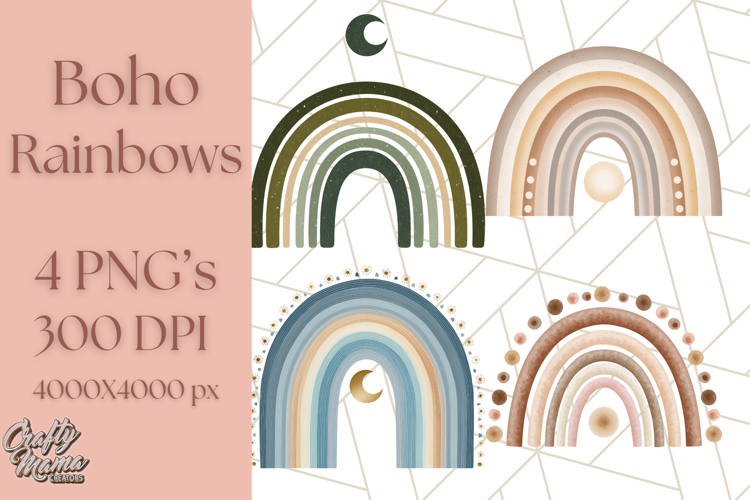 Boho Rainbow PNG Clipart, Earthy Arches & Minimal Shapes