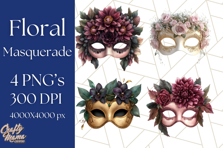 Vintage Garden Masquerade Floral Eye Mask PNG Clipart