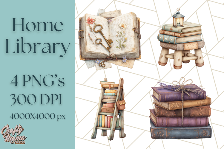 Whimsical Library Clipart with Cozy Readers and Books
