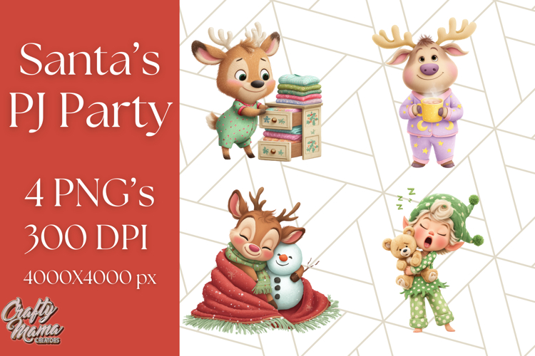 Santa’s Pajama Day Clipart, Cute Christmas Bedtime PNG
