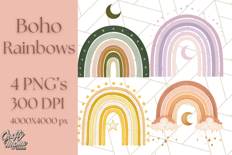 Boho Rainbow PNG Clipart, Earthy Arches & Minimal Shapes