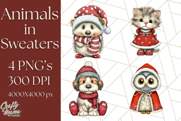 Christmas Animal Clipart, Festive Animals in Holiday Outfits