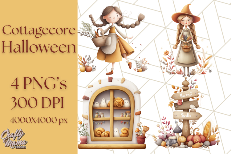 Cottagecore Halloween Clipart Cozy PNG, Autumn Fall Png