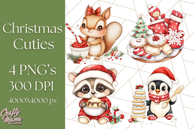 Christmas Baking Critters PNG Clipart, Cute Animals Holiday