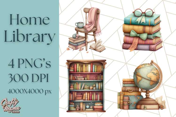 Whimsical Library Clipart with Cozy Readers and Books