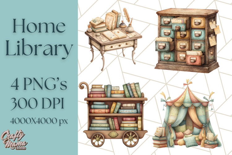 Whimsical Library Clipart with Cozy Readers and Books