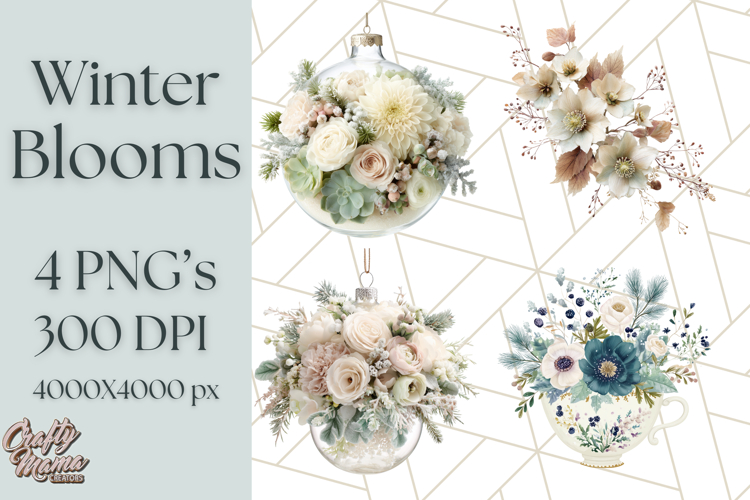 Whimsy Winter Florals Clipart PNG, Christmas Png Clipart