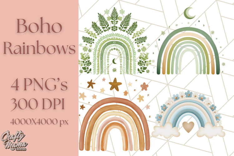 Boho Rainbow PNG Clipart, Earthy Arches & Minimal Shapes