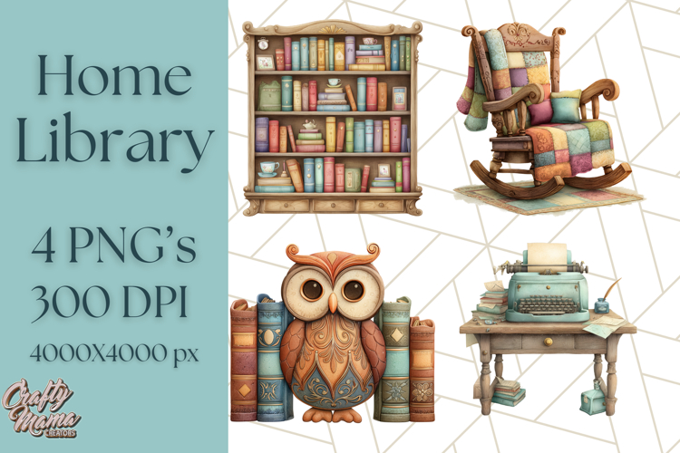Whimsical Library Clipart with Cozy Readers and Books