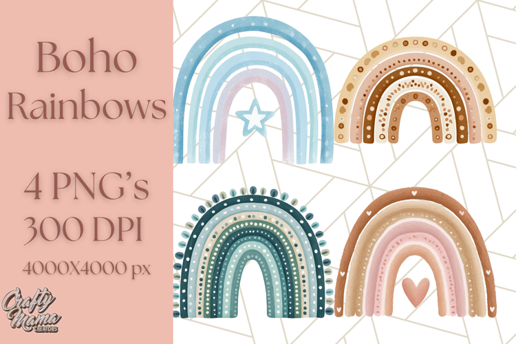 Boho Rainbow PNG Clipart, Earthy Arches & Minimal Shapes