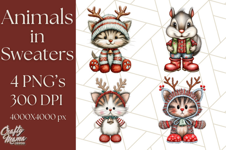 Christmas Animal Clipart, Festive Animals in Holiday Outfits