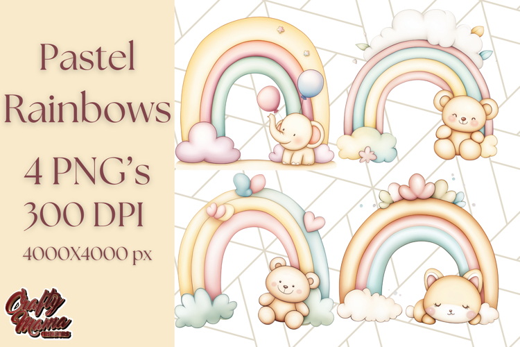 Pastel Plushie Rainbow Clipart PNG, Nursery Baby Animals Png